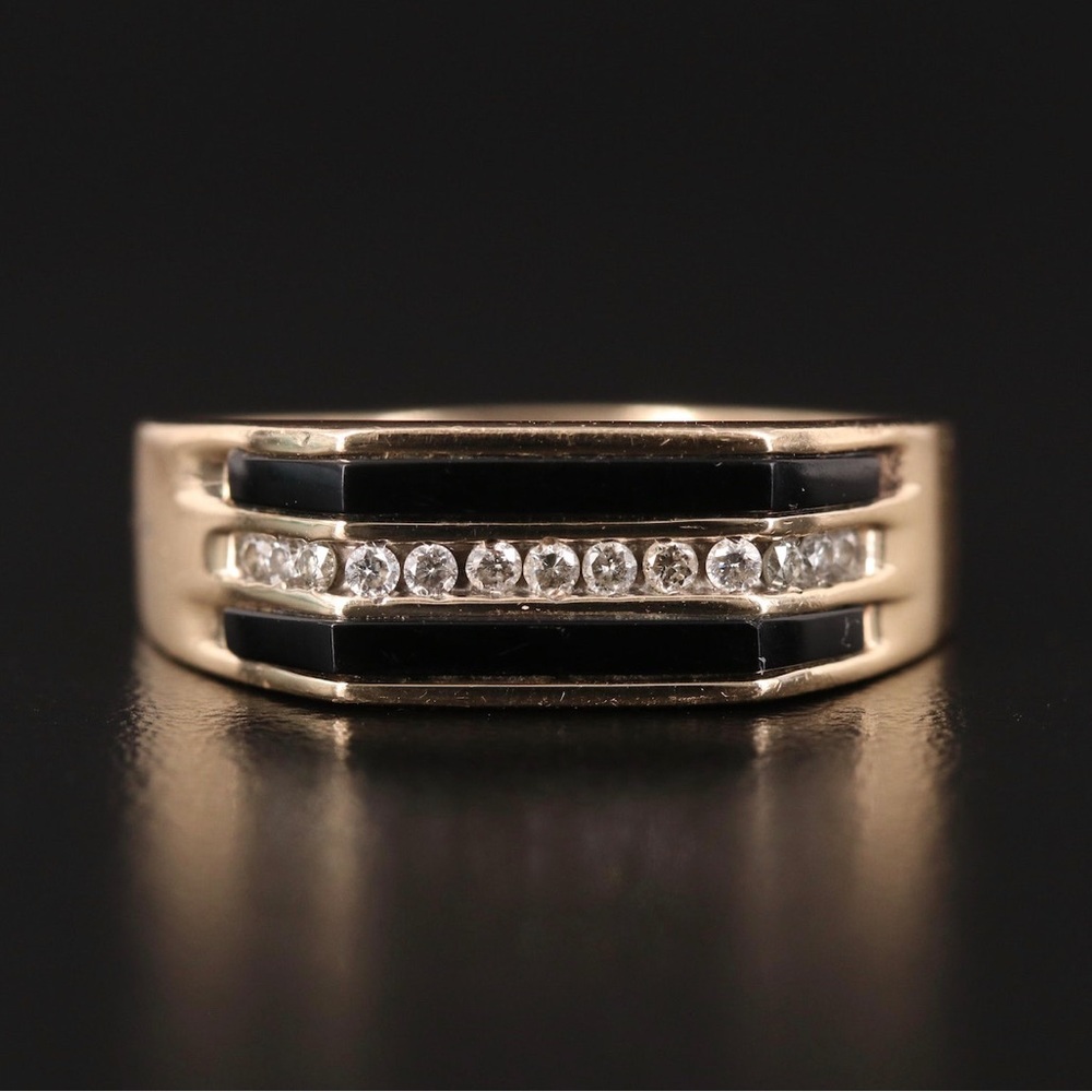 1 DAY SALE!!!  10k Gold, Onyx and Diamond Triple Row Mens Ring